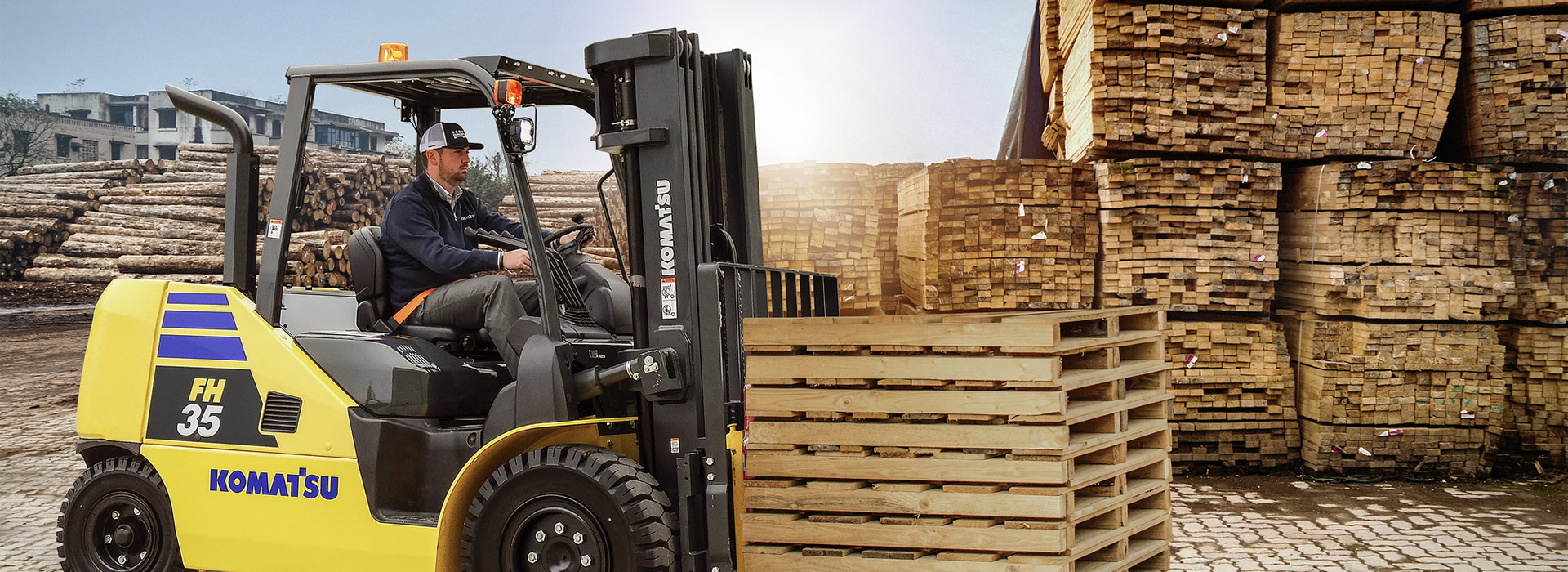 forklift in lumber yard