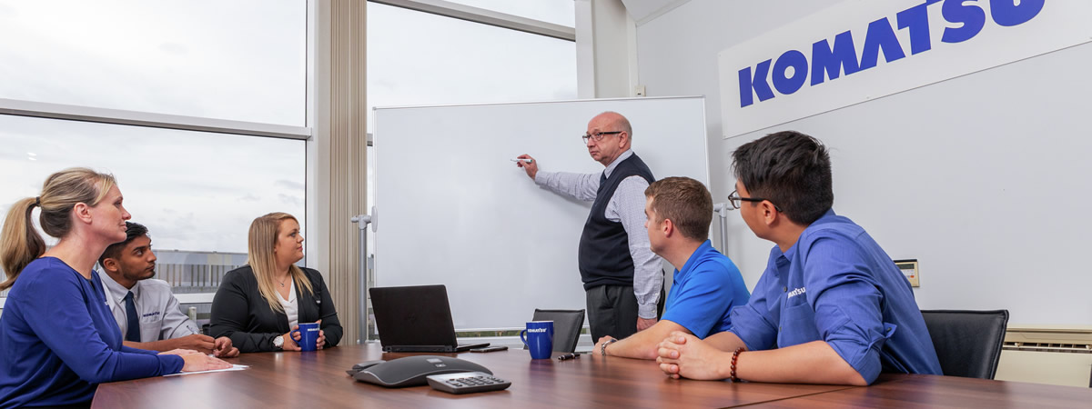group of workers in training session